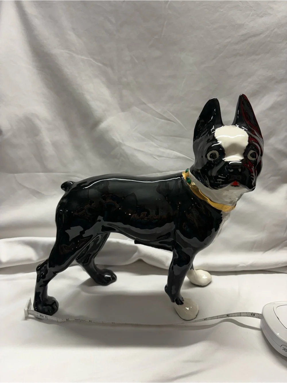 Black and White Ceramic Dog Figurine with Gold Collar - Pets Dog Decor